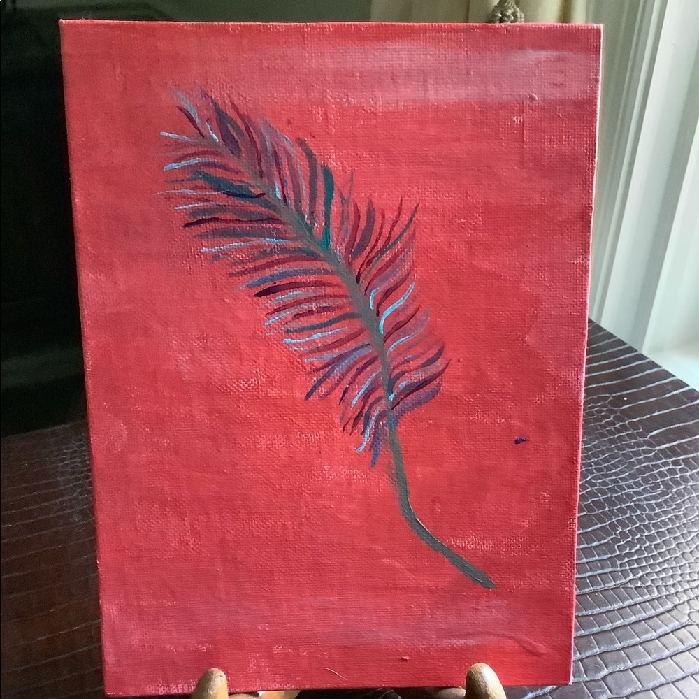 Original Hand Painted whimsical Feather Painting